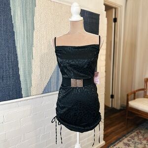 NWT Wild Fable Black Animal Print Lingerie Style Dress With Ruched Sides